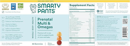 SmartyPants Prenatal Vitamins for Women, Multivitamin Gummies: Omega 3 Fish Oil (EPA/DHA), Biotin, Methylfolate, Vitamin D3, C, Vitamin B12, B6, A, K & Zinc, Inositol, 80 Count (20 Day Supply)