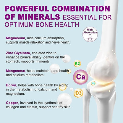 Sugar Free Calcium Citrate Gummies for Women & Men 1000mg, Vitamin D3 K2, Magnesium, Zinc, Boron, Manganese, Copper, Ultimate Absorption Calcium Supplements for Bone, Muscle & Immune - Vegan, 60 Count