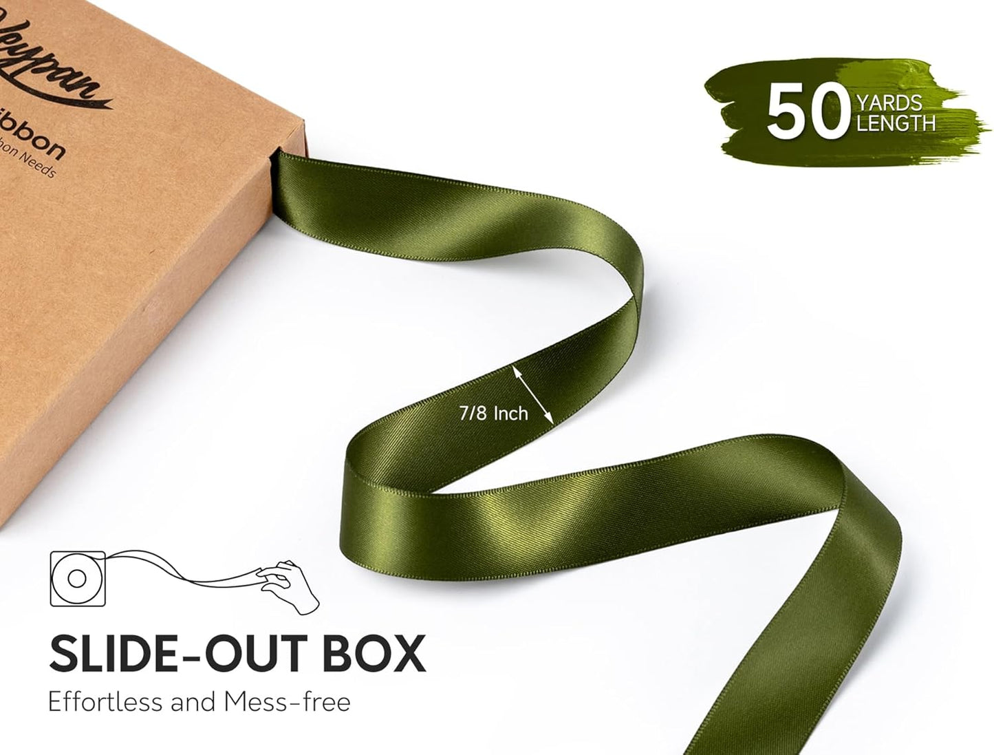 Moss Green Satin Ribbon 7/8 Inch x 50 Yards Double-Faced for Gift Wrapping Crafts Flower Bouquet Invitations Holiday Decorating