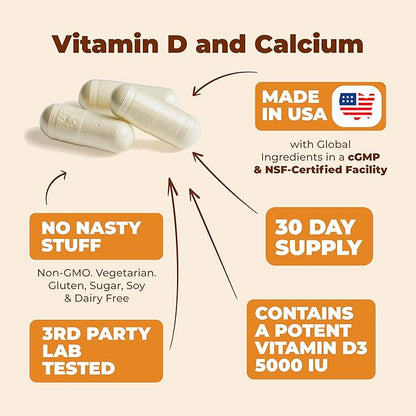 Vitamin D3 K2 & Calcium Supplement with BioPerine for Immune & Bone Health - Vitamin K2 as MK7 + Calcium + Vit D3 5000 IU. 4 in 1 Support for Strong Bones, Teeth and Heart Health. Non-GMO. 60 Capsules
