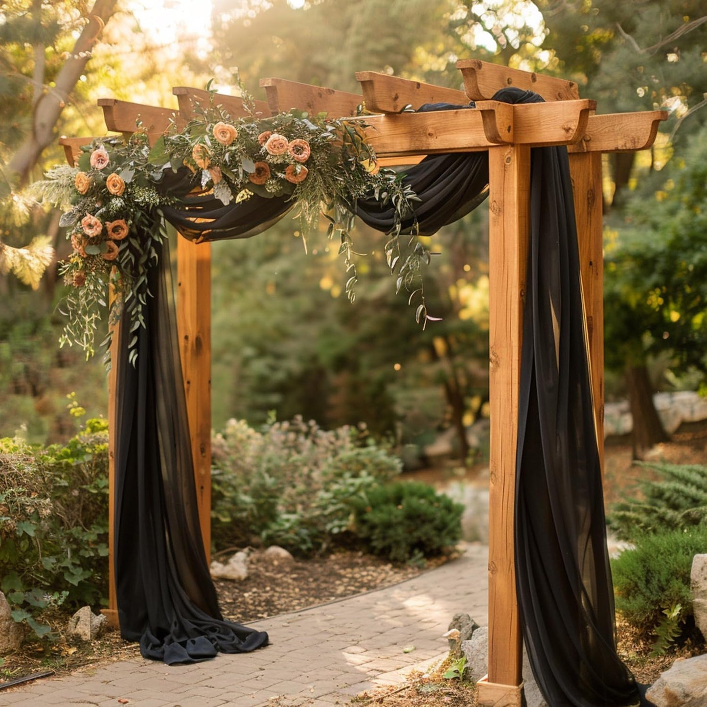 Wokceer Wedding Arch Draping Fabric 28.7" x 20FT Black Sheer Backdrop for Ceremony, Birthday Party, Bridal Shower Decoration