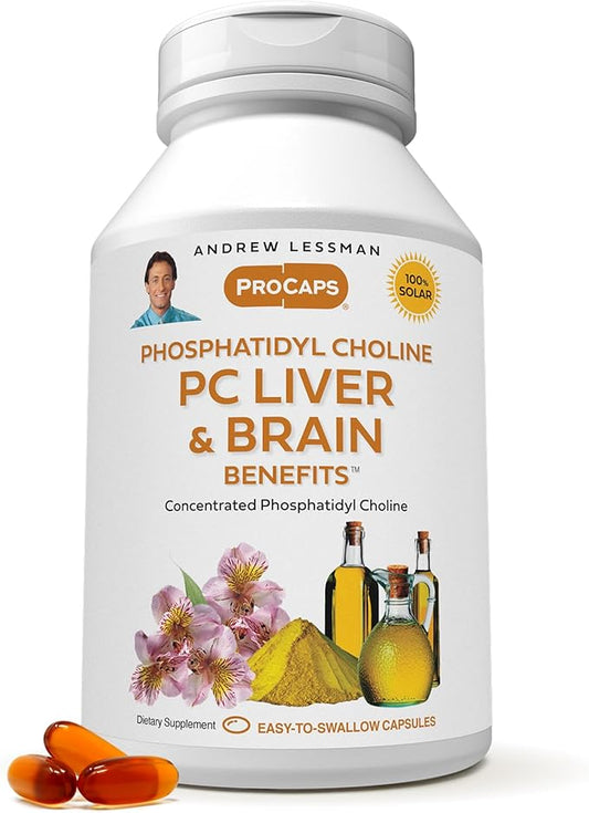 ANDREW LESSMAN PC Liver and Brain Benefits 180 Softgels - Phosphatidyl Choline, Most Important Building Block for Healthy Liver and Brain Structure, Function. No Additives. Easy to Swallow Softgels