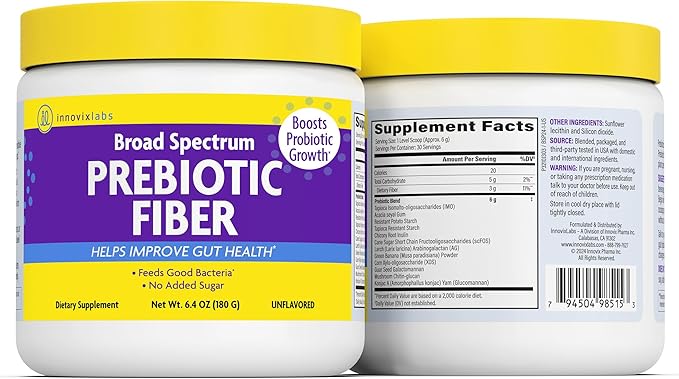 InnovixLabs Prebiotic Fiber Powder for Gut & Digestive Health, High Fiber Supplement for Women and Men with Chicory Root, FOS, Acacia, Inulin, Soluble & Insoluble Fiber, No Added Sugar, 30-Day Supply