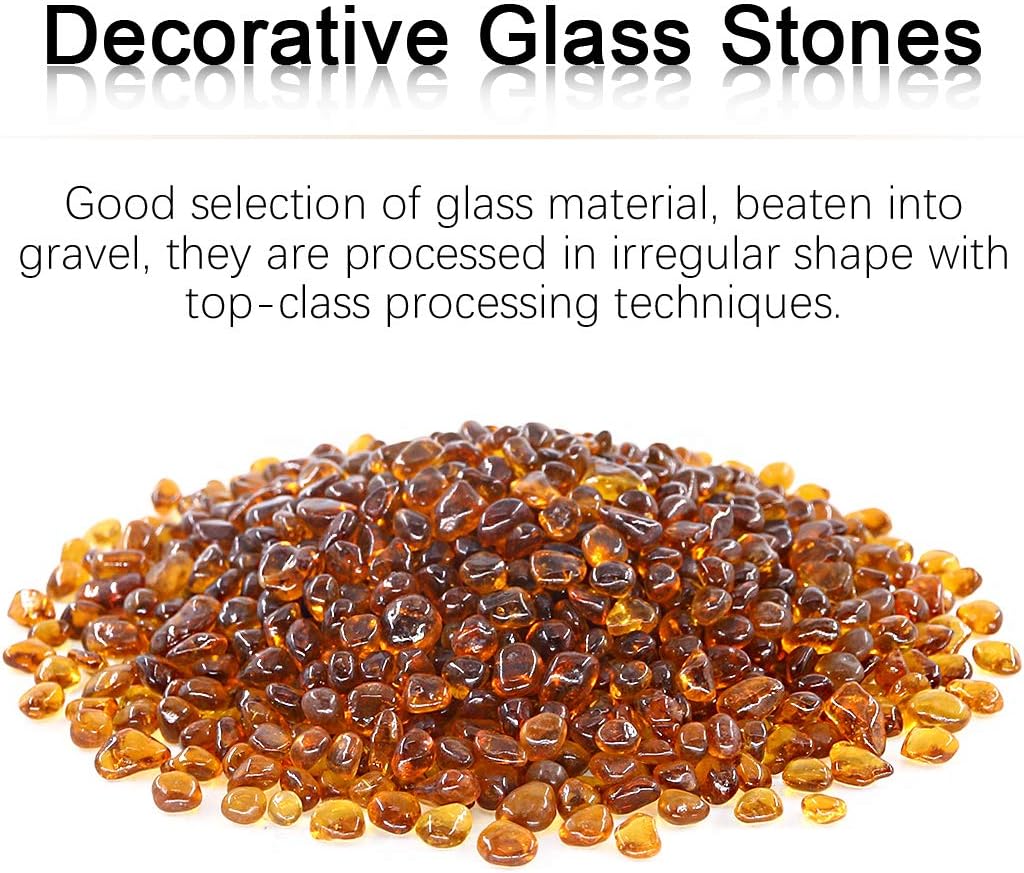 Hilitchi Glass Stones Non-Toxic Beautiful Smooth Vibrant Colors Vase Filler, Table Scatter, Aquarium Fillers, Gems Displaying, Gem Glass Confetti [Amber Stone Aprox. 1lb(455g)/Bag]