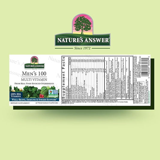 Nature's Answer Mens 100 Multivitamin | 60 Vegetarian Capsules | Supports Overall Wellness | Promotes Immune Function | Non GMO | Vegan | Kosher | Made in The USA
