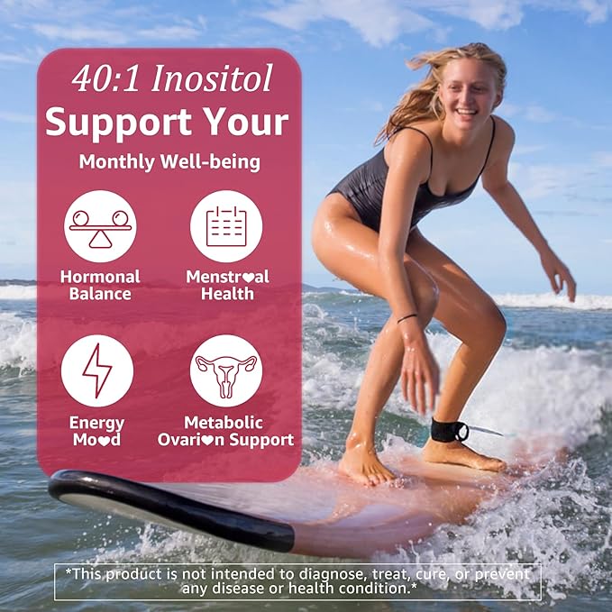 Inositol Gummies with Evening Primrose Oil for Women - 40:1 Ratio Myo-Inositol 2000mg & D-Chiro Inositol 50mg with Vit D3 B6 B12 & Zinc, Sugar-Free for Female Natural Balance & Wellness, Vegan (60ct)