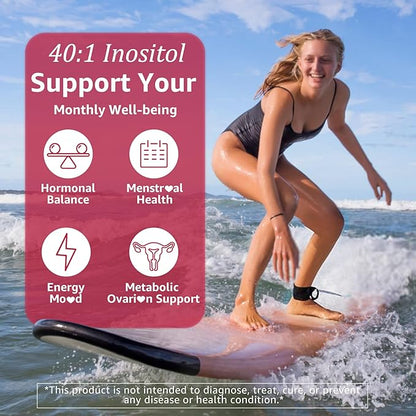 Inositol Gummies with Evening Primrose Oil for Women - 40:1 Ratio Myo-Inositol 2000mg & D-Chiro Inositol 50mg with Vit D3 B6 B12 & Zinc, Sugar-Free for Female Natural Balance & Wellness, Vegan (60ct)