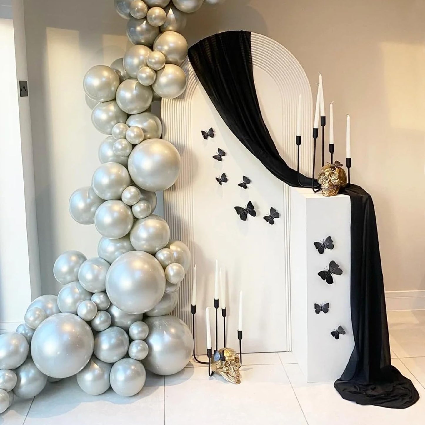 Wokceer Wedding Arch Draping Fabric - 6 Panels, 28.7" x 20FT Black Sheer Drapes for Wedding Ceremony, Birthday Party, Bridal Shower Decoration