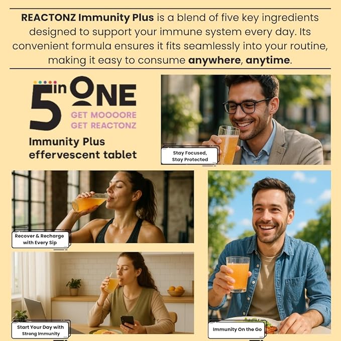 5 in 1 Immune Booster – Vitamin C, Zinc, Manuka Honey, Rosehip & Propolis – Natural Orange Fizzy Drink Supplement for Daily Immune Support (60 Effervescent Tablets)