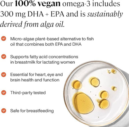 ANYA Omega-3 with 300mg of DHA and EPA, Clean Ingredients, Non-GMO, 100% Vegan, Gluten, Soy, and Dairy Free. Baby Shower Gifts & Breastfeeding, Postnatal Supplement, Lactation Support