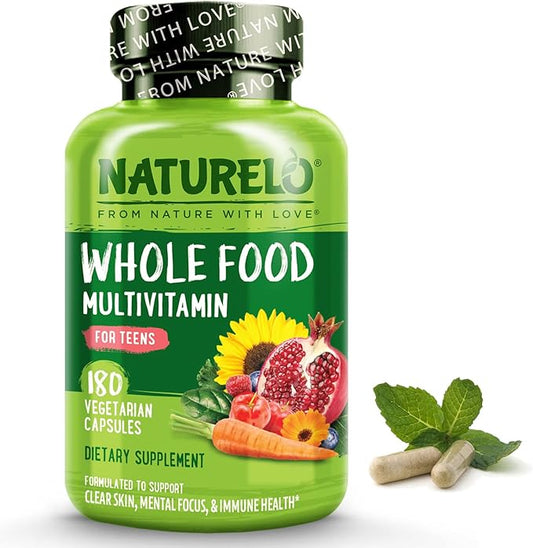 NATURELO Teen Multivitamin - Whole Food Multivitamin - with Minerals for Teenage Boys & Girls - Supplement for Active Kids - Non-GMO - Vegan & Vegetarian - 180 Capsules