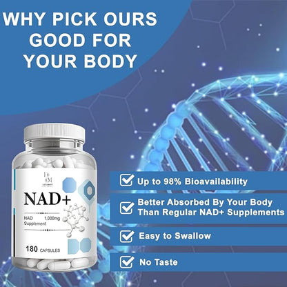 INSTAMART NAD+ Supplement 1000mg | Nicotinamide Riboside & Resveratrol | Nicotinamide NAD Supplement – 180 Veggie Capsules, Non GMO