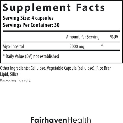 Fairhaven Health Myo-Inositol Supplement for Women and Men | Vitamin B8 2000mg | Vegan Inositol Powder Capsules | Gluten, Dairy and Soy Free | 120 Inositol Capsules