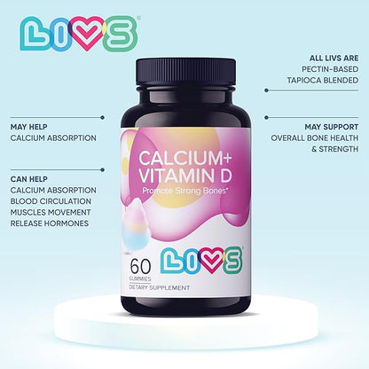 Calcium & Vitamin D3 Gummies – 170mg Calcium + Vitamin D3 Per Serving | Sugar Free, Vegan, Gluten‑Free & Kosher | Calcium Supplement for Bone & Muscle Support | Cotton Candy Flavor – 60 Count