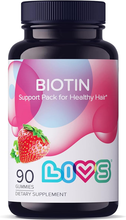 Biotin Gummies for Hair, Skin, and Nail Growth - 10,000mcg Biotin Supplement for Womens & Mens | Natural & Gluten Free Vitamins | Strawberry Flavor Gummy for Health and Beauty Care - 90 Count