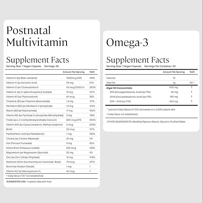 ANYA Postnatal Vitamin Bundle – Postpartum Multivitamin with Vitamins C, D, B12, Zinc & Omega-3 with DHA and EPA Supplement for Breastfeeding, Lactation, and Hair Loss – Vegan, Non-GMO, Gluten-Free