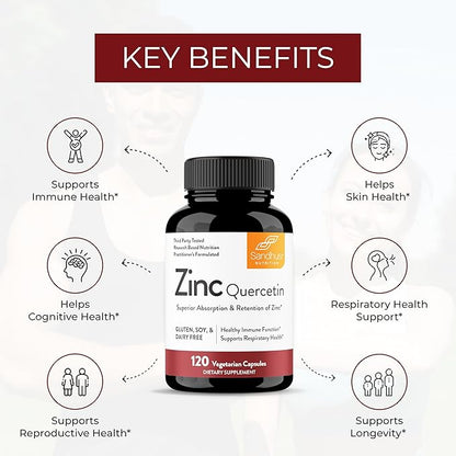 Sandhu's Zinc Quercetin 120 Vegetarian Capsules (Pack of 2) | Zinc Supplements for Antioxidant Immune Support for Men and Women | Gluten, Soy, Dairy Free