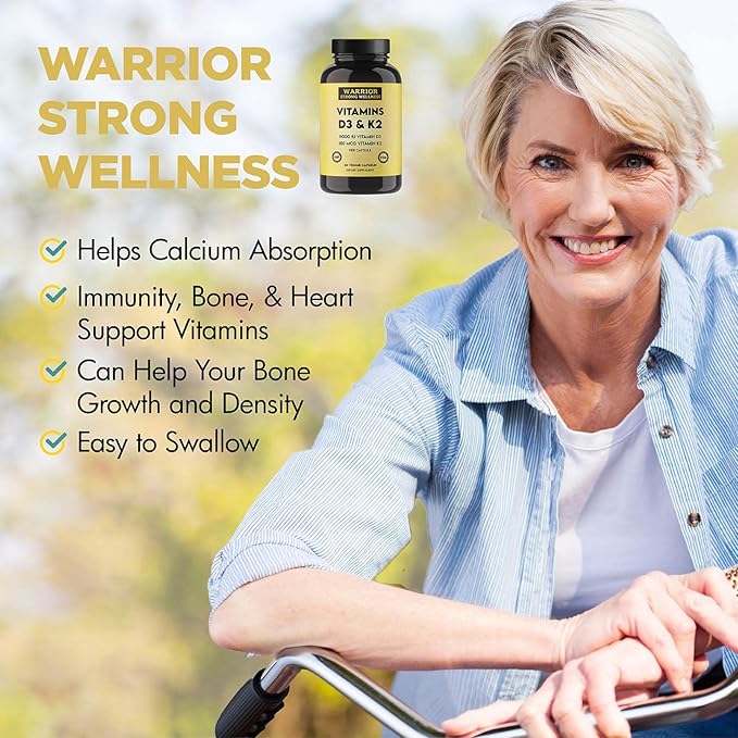Vitamin D3 and K2 Supplement - 5000IU Vitamin D3 and 180MCG Vitamin K2 Supplement - Immune, Heart Health - 2 Month-Supply, 60 Veggie Capsules
