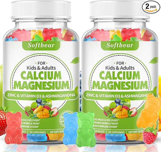 softbear Calcium Magnesium Zinc Gummies for Women, Calcium Magnesium Supplement Chewable Calcium 600 mg with Vitamin D3 for Bone Strength Vegan Mixed Fruit Flavor 120 Gummies