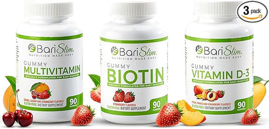 BariSlim Bariatric Multivitamin Gummies - Specially Formulated Gummy Vitamin for Patients After Weight Loss Surgery - Easy to Digest & Great Tasting Fruit Flavors | Pack of 3 (90 Fruit Chews)