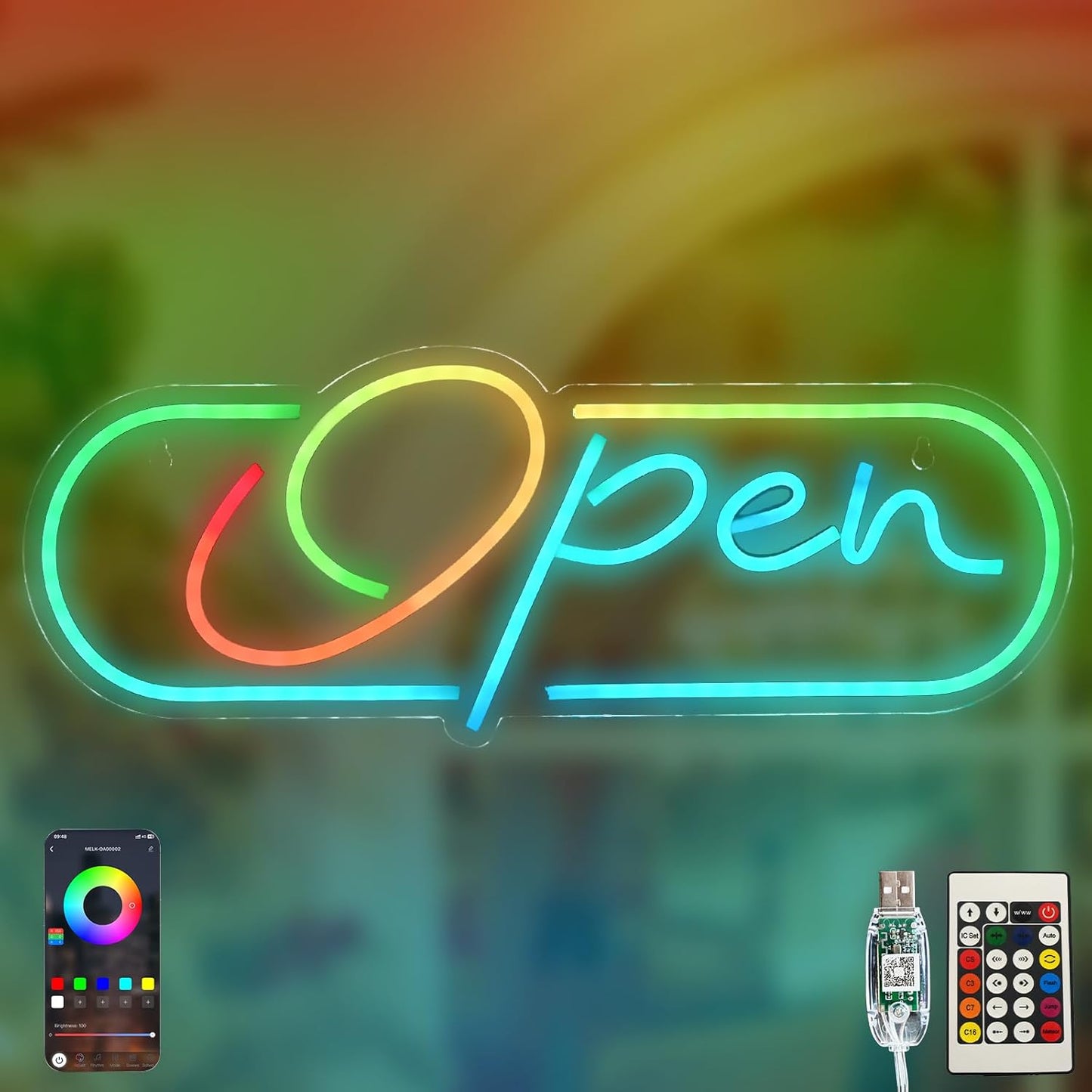 Ineonlife Open Neon Sign, Dream Colorful Open Controller Neon Light for Wall Display Sign Walls Window Door Bar Shop Coffee Salon Hotel Store with Remote Control & APP Control & USB Button Control