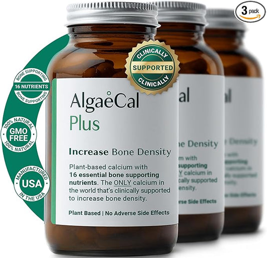 ALGAECAL Organic Red Algae Calcium Supplement for Bone Density & Strength, Vitamin K2 MK7 (100mg), Vitamin D3 (1600 IU), Magnesium (350mg) & Trace Minerals, Easy to Swallow, 120 Veggie Caps