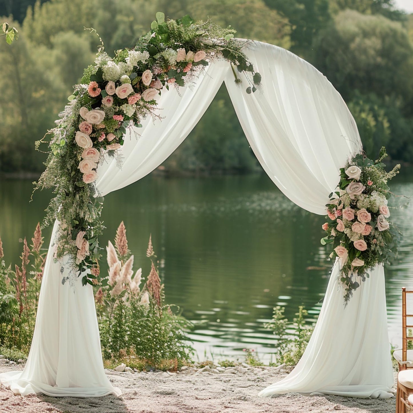 Wokceer Ivory Wedding Arch Draping Fabric Backdrop 4 Panels 28.7" X 20FT Sheer Drapes Fabric for Wedding Arbor Ceremony Party