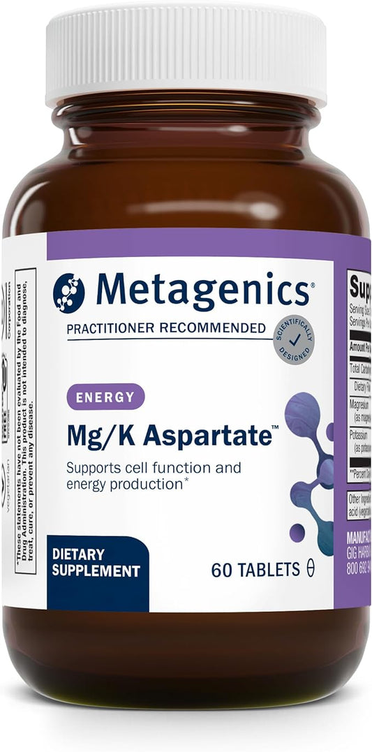 Metagenics Mg/K Aspartate - with Potassium & Magnesium Aspartate - Electrolyte Supplement* - Mineral Magnesium - Highly Absorbable - Non-GMO - Gluten-Free - Vegetarian - 60 Tablets