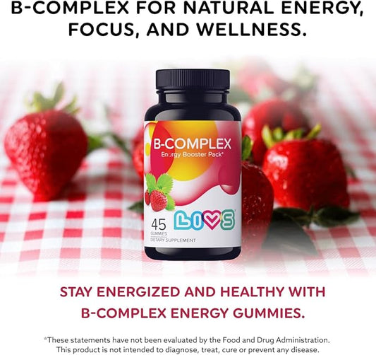 Vitamin B Complex Gummies with B12, Biotin, B3, B6 & Vitamin C for Kids & Adults | Energy, Support & Recovery Supplement | Promotes Mood, Metabolism & Nerve Function | Strawberry Flavor – 90 Ct
