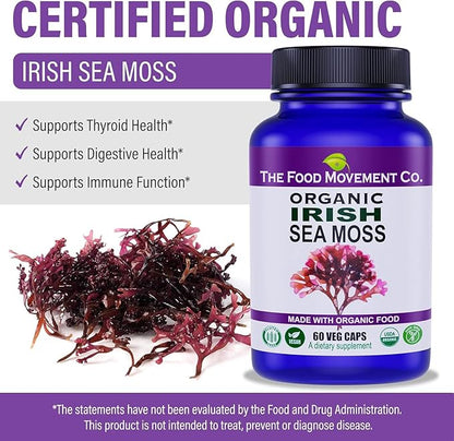 Irish Sea Moss, Organic Prebiotic Food, Over 70 Trace Minerals, Supports Healthy Elimination, Digestion and Immune Support 120 Vegan Capsules