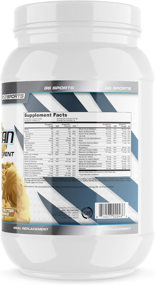 Nutrition Super-Lean Deluxe Meal Replacement (32g Protein, 7g Fiber, 25 Added Vitamins & Minerals) – 2.5lb Jar – Peanut Butter Milkshake