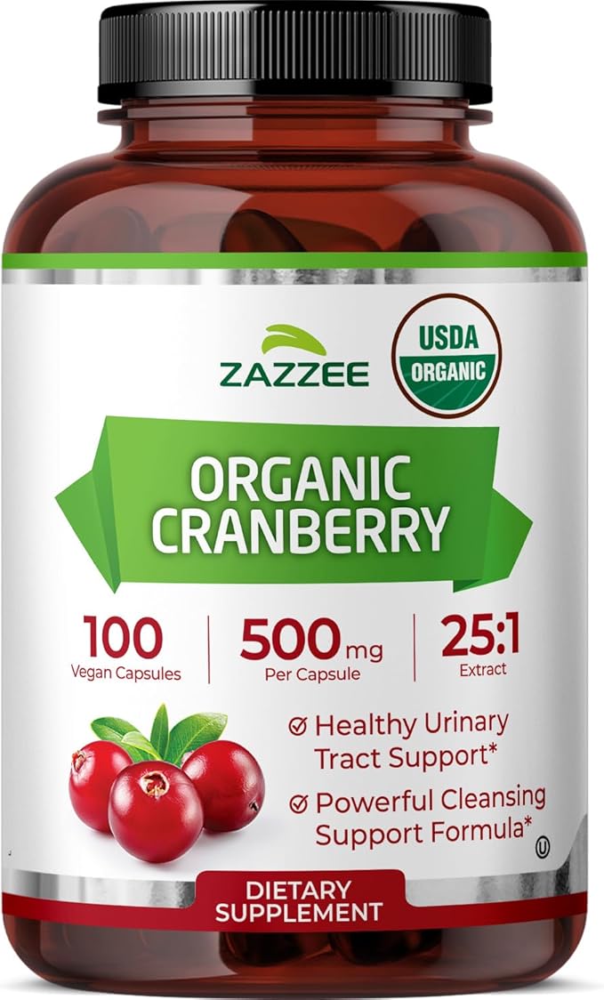 Zazzee USDA Organic Cranberry 25:1 Extract, 12,500 mg Strength, 100 Vegan Capsules, Over 3 Month Supply, Standardized, Concentrated 25X Extract, 100% Vegetarian, Certified Organic, Non-GMO All-Natural