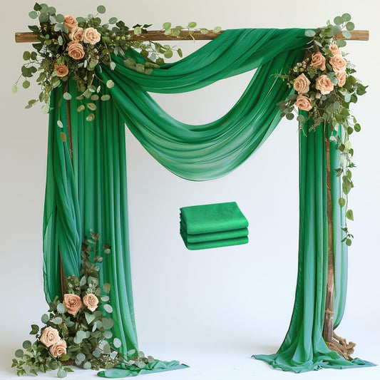 Wokceer Emerald Green Wedding Arch Draping Fabric Backdrop 3 Panels 28.7" X 20FT Sheer Drapes Fabric for Wedding Arbor Ceremony Party