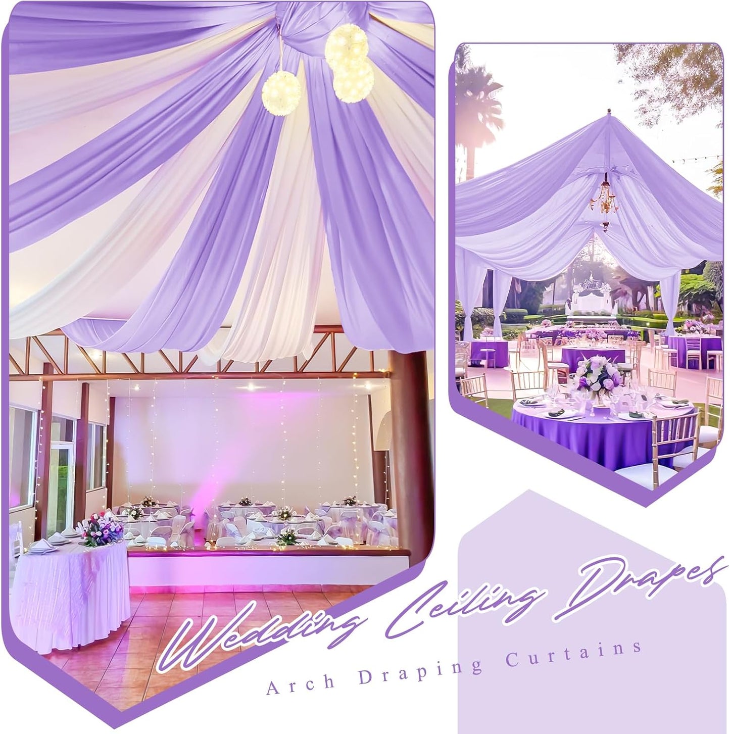 6 Panels Lavender Ceiling Drapes for Wedding 5ftx20ft Chiffon Fabric Arch Draping Curtains Sheer Drapery for Party Ceremony Birthday Baby Shower Reception Stage Swag Ceiling Decorations