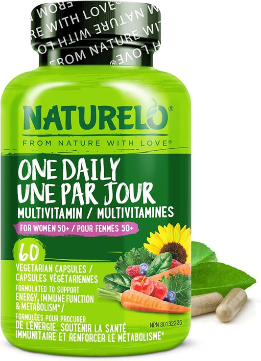 NATURELO One Daily Multivitamin for Women 50+ (Iron Free) - Menopause Support for Women Over 50 - Whole Food Supplement - Non-GMO - No Soy - 60 Capsules - 2 Month Supply