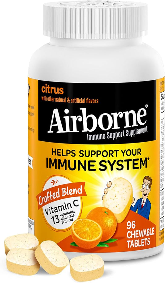 Airborne Vitamin C 1000mg (per Serving) - Citrus Chewable Tablets (96 Count in a Box) - Packaging May Vary