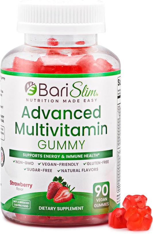 BariSlim Advanced Bariatric Multivitamin Gummies - Specially Formulated Bariatric Vitamins for Patients After Weight Loss Surgery - Supports Energy & Immune Health | Strawberry (90 Vegan Gummies)