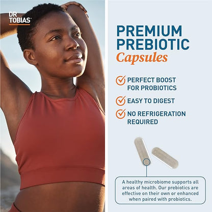 Dr. Tobias Prebiotics Digestive Support, Advanced Prebiotic Supplement for Gut Health, Immune Function & Boost for Probiotics for Women & Men, Vegan, Non-GMO, 60 Capsules, 60 Servings