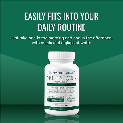Approved Science Multi-Vitamin - with Full-Spectrum B-Vitamins, Green Tea, Lutein, Lycopene, Zeaxanthin, BioPerine - 60 Capsules - 1 Month Supply