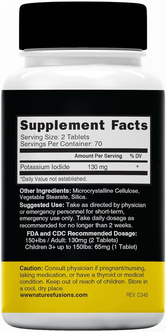Potassium Iodide Tablets (Pack of 2) 130mg - 280 Tablets EXP 10/2032 - YODO Naciente - KI Pills - Yoduro de Potasio - Nutri Supplements