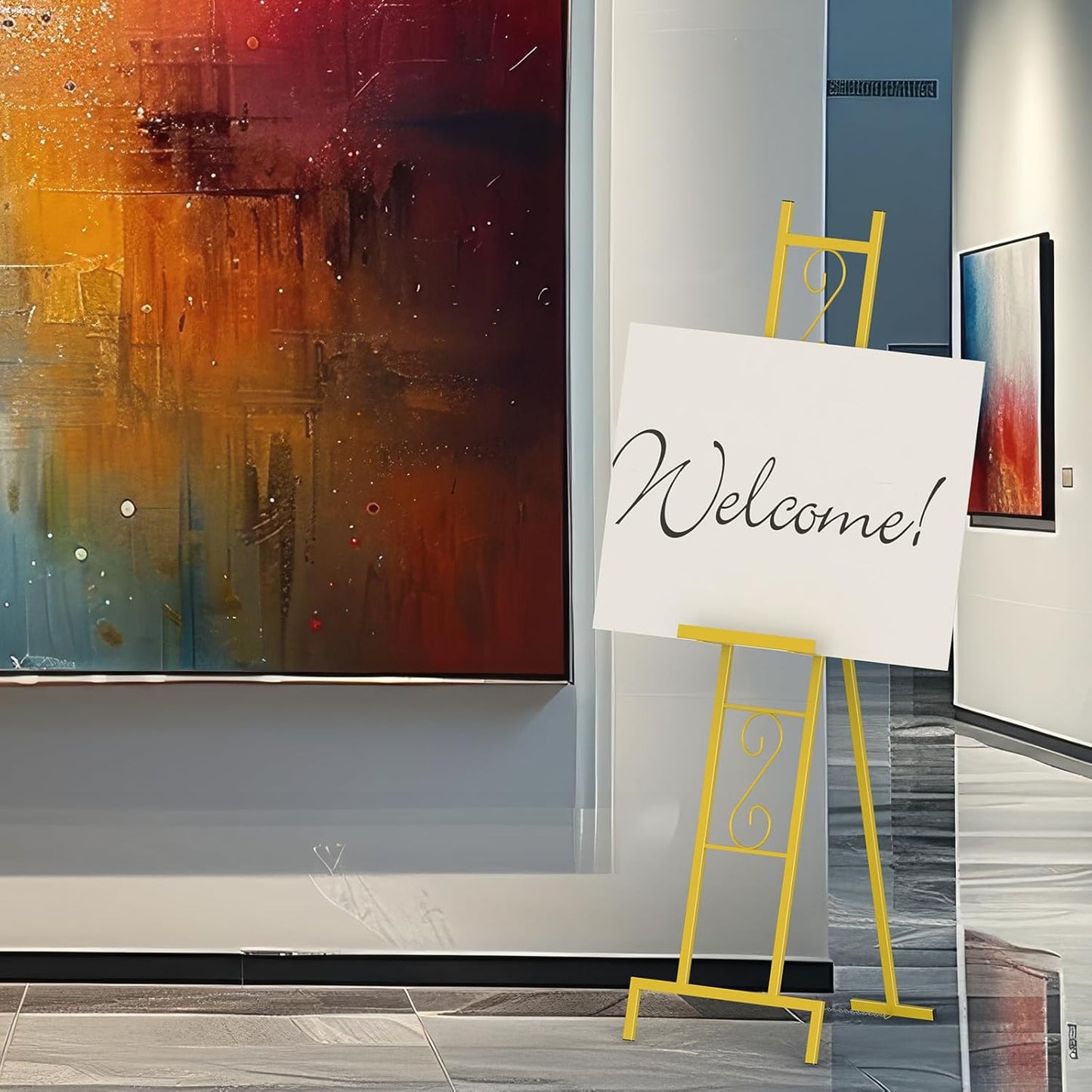 Skcoipsra 2 Pack Gold Easel Stand, 3 Tier Adjustable Larger Wedding Welcome Sign Holder, Art Poster Display Stand Free Standing with Chain, 17x17x58 Inch