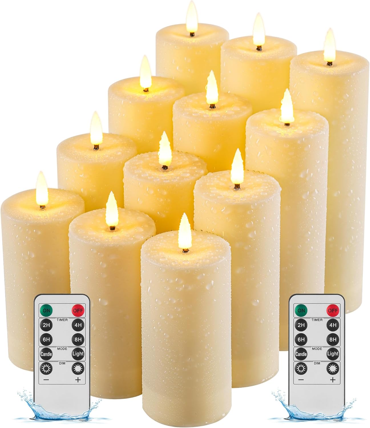 Da by 12 Pack Outdoor Waterproof LED Flameless Candles with Remote Control Timer, Realistic Flickering LED Pillar Candles for Wedding, Festival, Outdoor & Home Decoration-D 3'' H 4'' 5'' 6''7''
