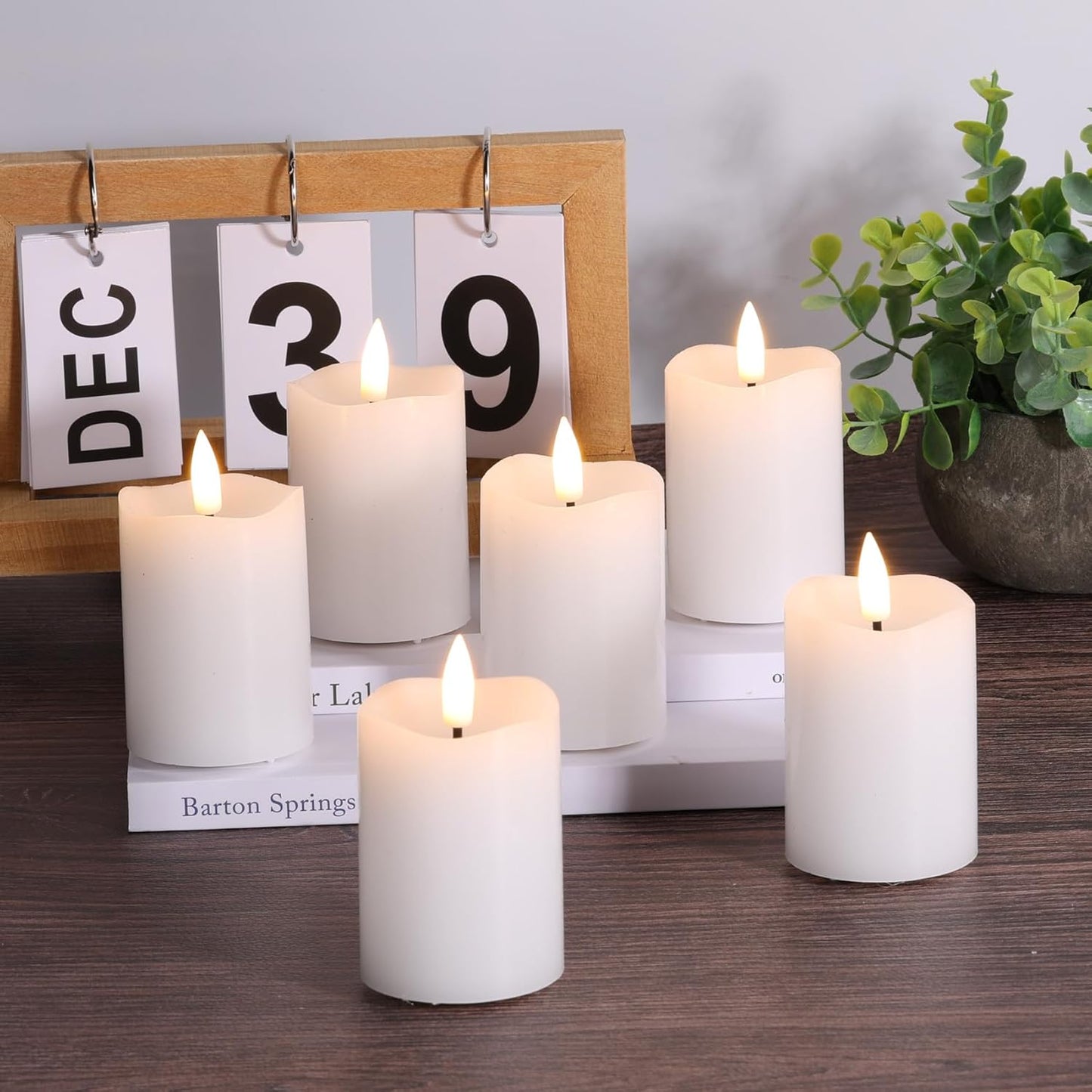 Eywamage White Flameless Votive Candles with Remote Batteries, 2x3 inch Flickering Small LED Wax Pillar Candles 6 Pack