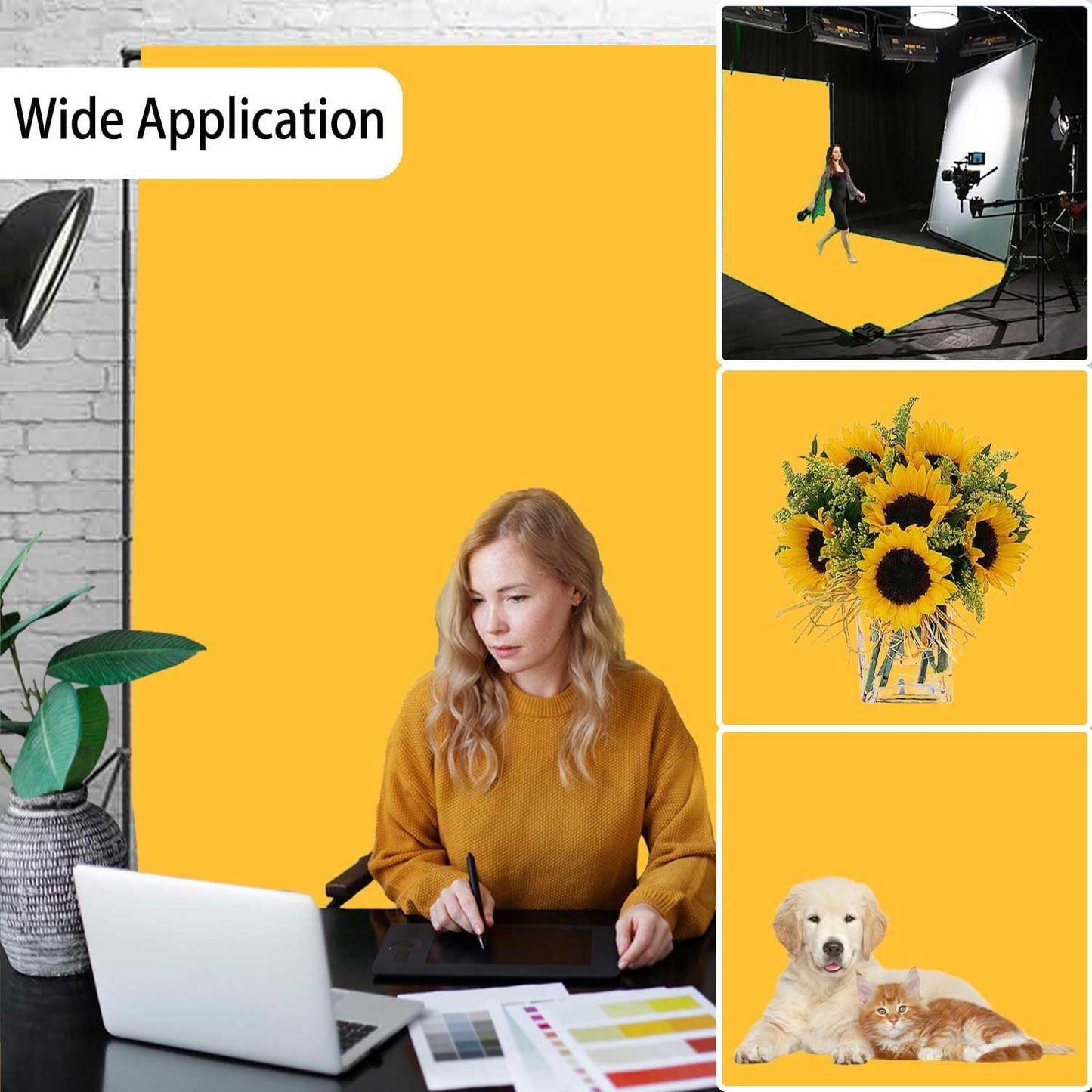 Yellow Photo Backdrop, Photo Booth Portrait Photography Backdrops, Studio Yellow Backdrop for Photoshoot Streaming Video Shooting 5x7ft