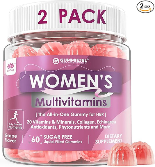 2 Pack - Womens Multivitamin Gummy with Iron, Biotin 2500mcg, Collagen, Keratin, Daily Vitamins A C D E Folate, B Complex, Methylated Multivitamin for Women Support Energy, Beauty, Immune, Sugar Free