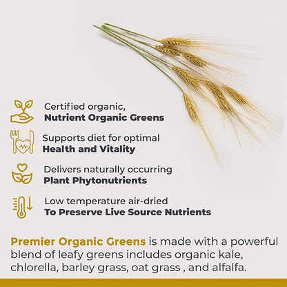 Premier Research Labs Premier Organic Greens - Super Greens Powder, Greens Superfood Powder for Drinks, Green Juice, Nutrition Support, Supergreens for Men & Women, Spinach, Alfalfa, Chlorella - 10 oz