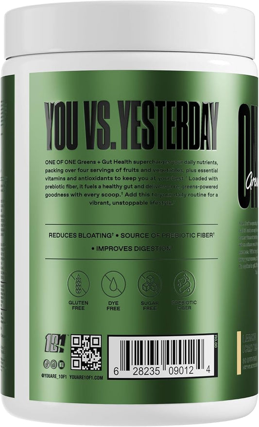 ONE OF ONE Greens & Gut Health – Superfood Greens Powder with Prebiotics, Probiotics & Digestive Enzymes for Gut Health, Immunity & Energy, No Artificial Sweeteners - Lemon Iced Tea, 30 Serving