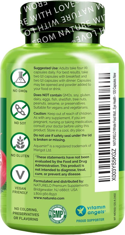 NATURELO Whole Food Multivitamin for Men 50+ - with Vitamins, Minerals, Organic Herbal Extracts - Vegan Vegetarian - for Energy, Brain, Heart and Eye Health - 120 Capsules