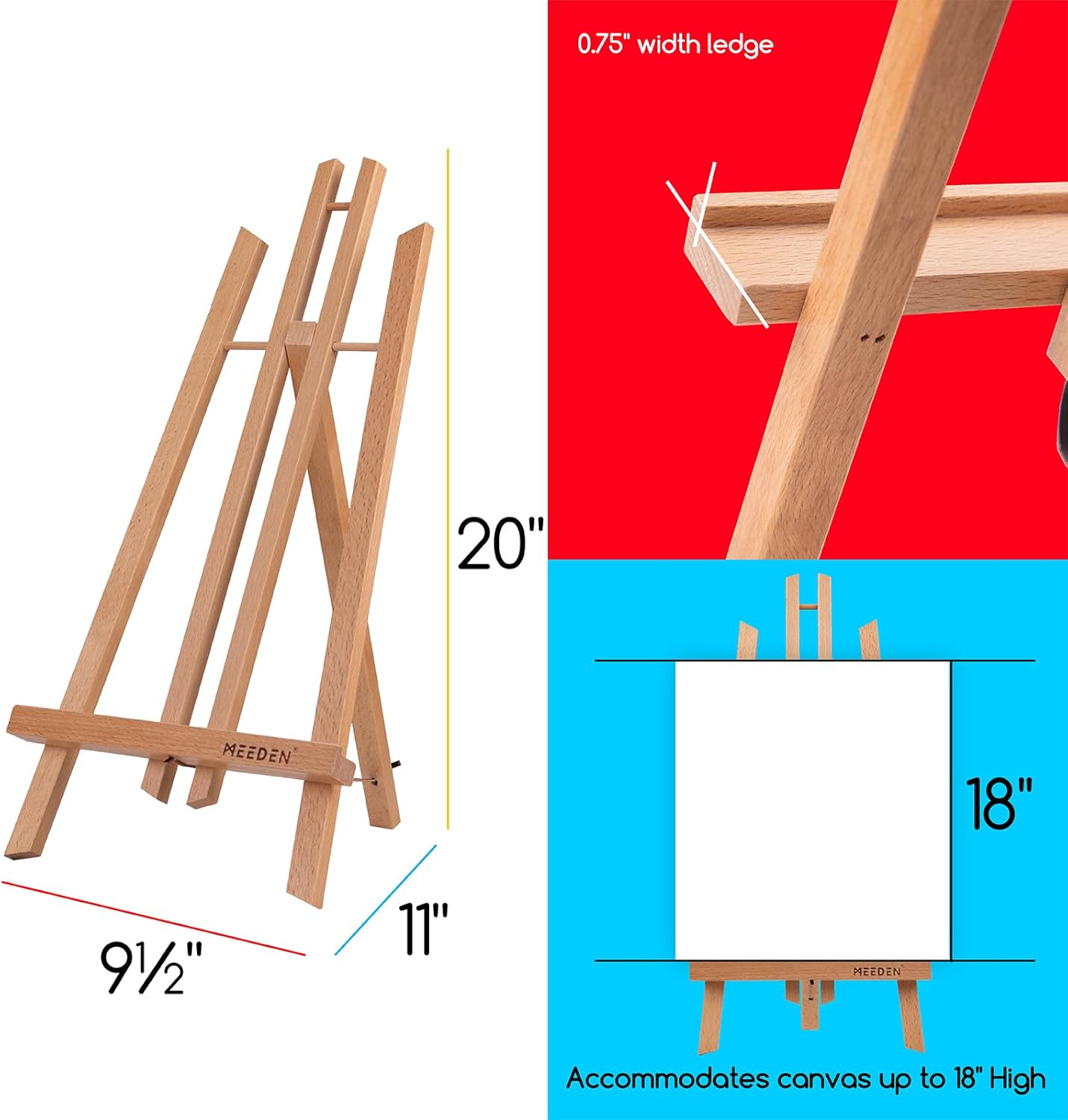 MEEDEN 20 Inch Tabletop Easel: 12 Pack Beech Wood Easel for Painting - Display Table Top Easel Canvas Stand for Painting Sign