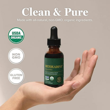 Global Healing Center - Detoxadine - Organic Nascent Liquid Iodine Supplement Drops for Thyroid Support, Detox Cleanse, and Metabolism - Non-GMO, Vegan, 200 Servings Iodine Drops (1 Oz)
